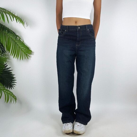Vintage 90s Grunge Streetwear Skater Low Rise Dark Wash Denim Wide Leg Jeans /18 - Picture 4 of 8